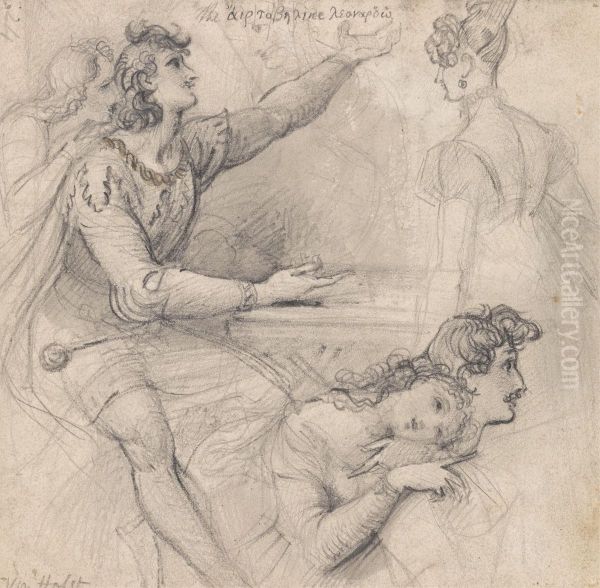 A Sheet of Sketches - Theatrical Studies Oil Painting by Theodor Von Holst