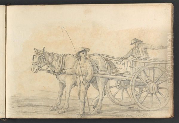 A study from nature (horse-drawn cart with two men) Oil Painting by William Brockedon