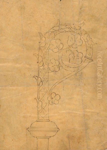 Design for a Gothic Staff Oil Painting by Augustus Pugin