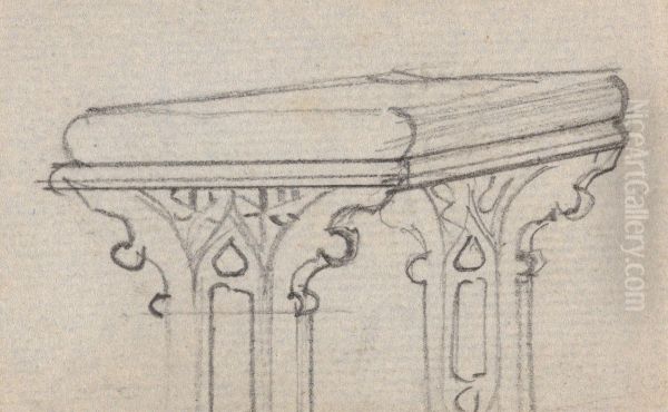 Fragment of a Design for a Gothic Table Oil Painting by Augustus Pugin