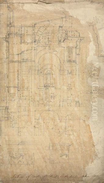 Section of Aisles St. Paul's Cathedral Oil Painting by Augustus Pugin