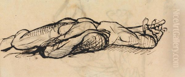 Study of a Male Nude, in a Laid out Position on the Floor Oil Painting by Benjamin Haydon