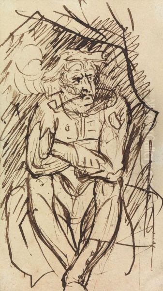 Study of a Seated Man, Smoking a Pipe Oil Painting by Benjamin Haydon