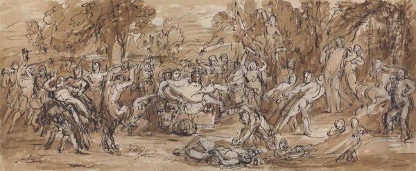 Figure Study of a Bacchanalia Celebration in a Wooded Landscape Oil Painting by Robert Smirke