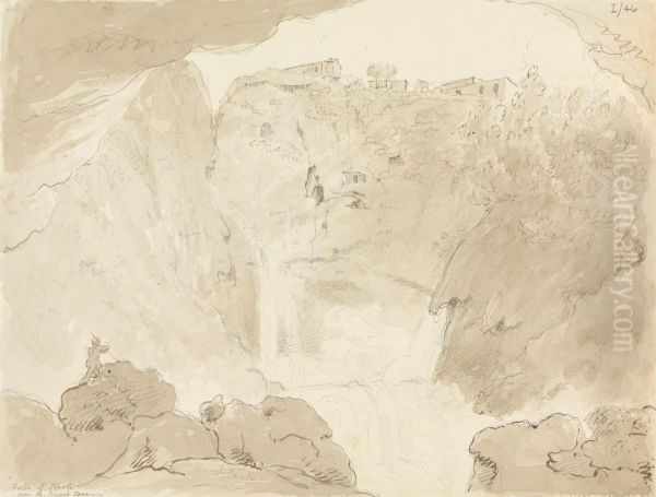 Falls of Tivoli, From the Lowest Cavern Oil Painting by Robert Smirke