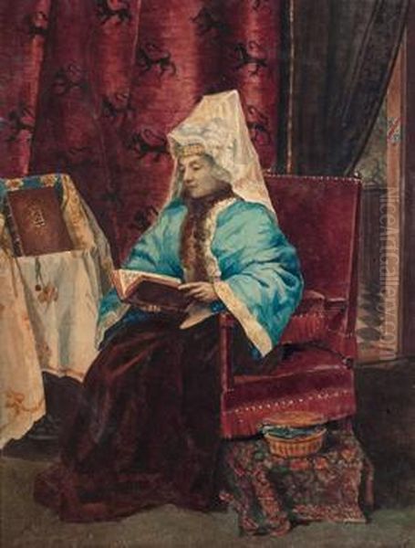 Dama Leyendo Oil Painting by Maximo Juderias Caballero