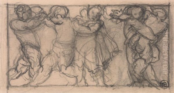 Group of Cherubs (design for a frieze?) Oil Painting by Alfred Stevens