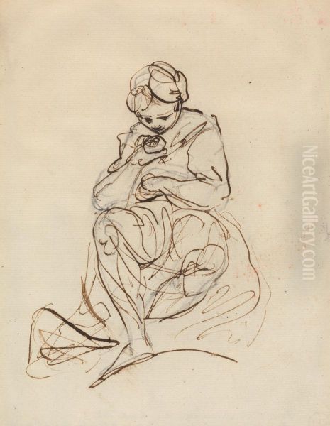 Study of a Seated Woman Oil Painting by Joshua Reynolds