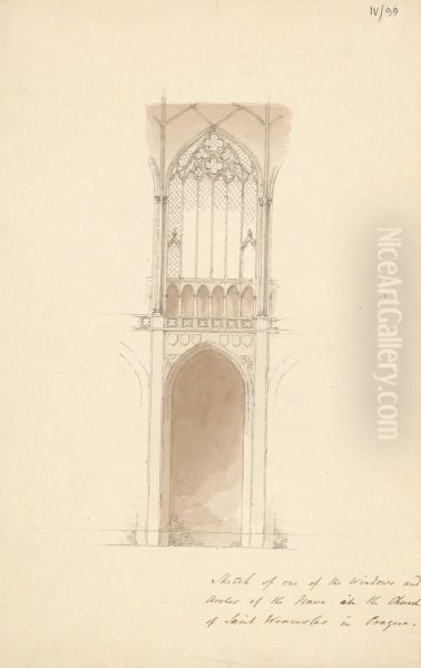 Sketch of a Window and Arches of the Nave in the Church of St. Wensceslas in Prague Oil Painting by Robert Smirke