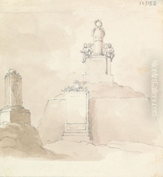 Sketch of Three Standing Gravestones Oil Painting by Robert Smirke