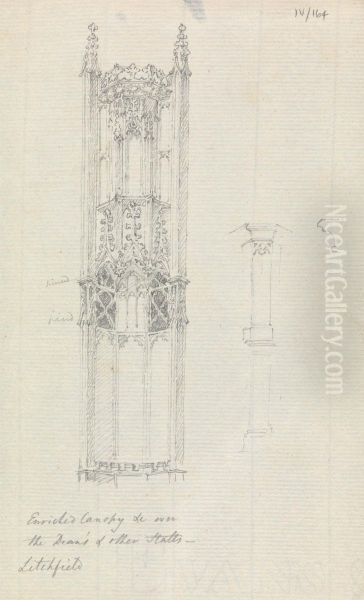 Study of a Portion of a Decorative Canopy in Litchfield Cathedral Oil Painting by Robert Smirke