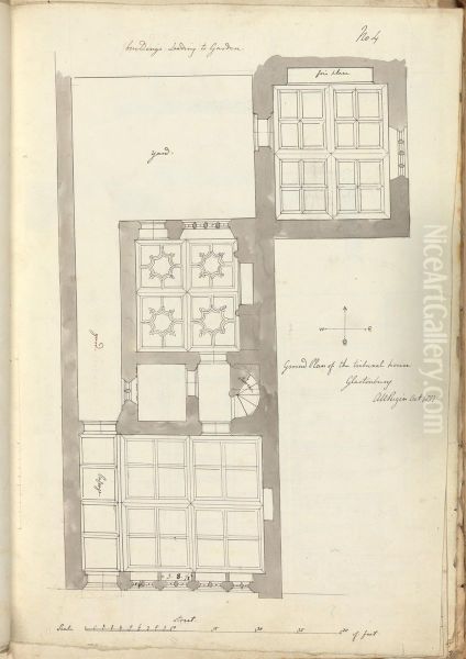 Ground Floor Plan Oil Painting by Augustus Pugin