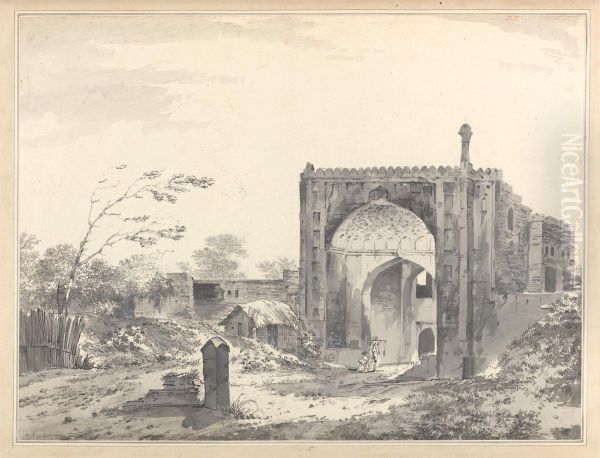 A View of the Gate of the Caravan Serai, at Raje Mahel Oil Painting by William Hodges