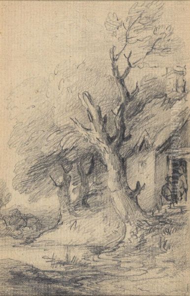 Cottage and trees Oil Painting by Gainsborough Dupont