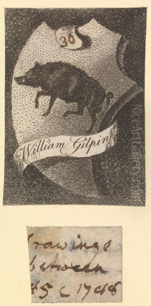 The Artist's Bookplate and Pen Inscription from a Drawing Album Oil Painting by William Gilpin