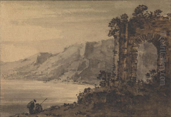 Classical Landscape with Two Figures on Lake Shore Oil Painting by William Gilpin