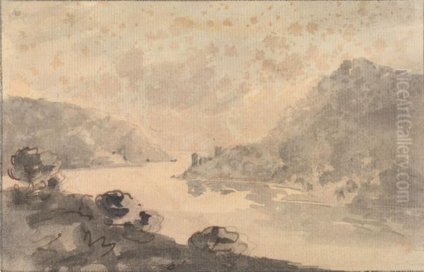 Mountainous Landscape with a River Oil Painting by William Gilpin