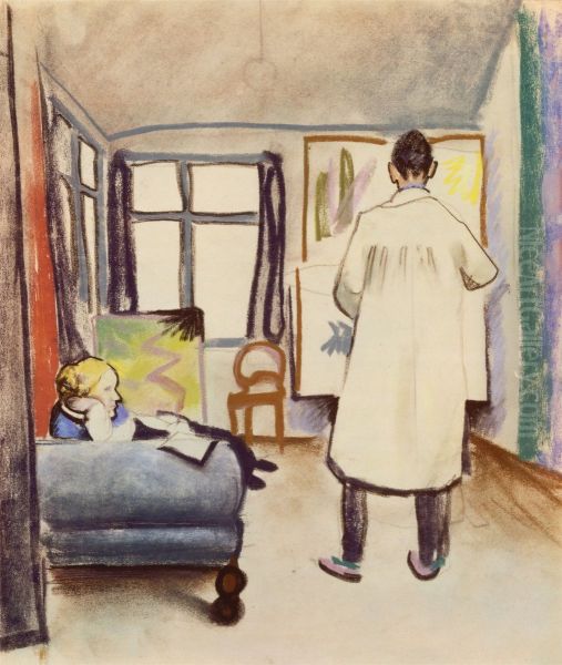 Maria and Franz Marc in Macke's studio in Bonn Oil Painting by August Macke