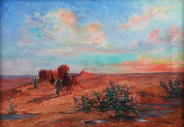 Caravaneau Soleil Couchant Oil Painting by Louis Francois Cabanes