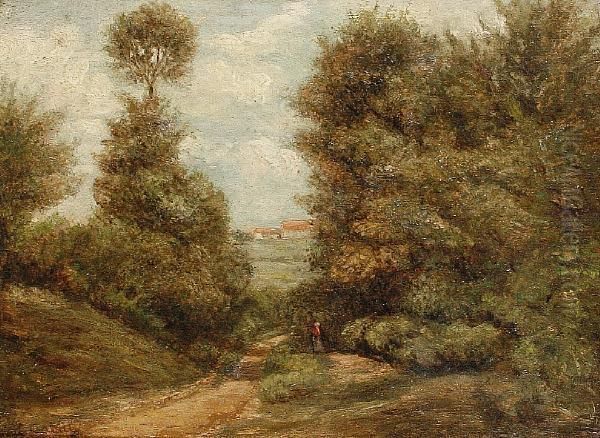 A Country Lane Oil Painting by Nicolas Louis Cabat