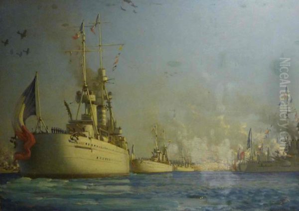 Revue navale a Alger en 1930 Oil Painting by Paul Jobert