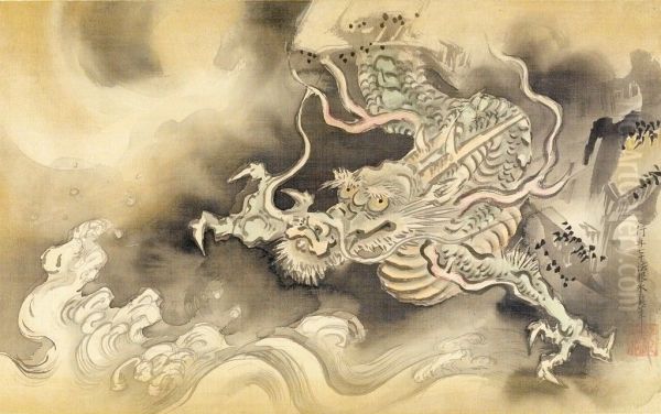 Descending Dragon Oil Painting by Kano Yasunobu