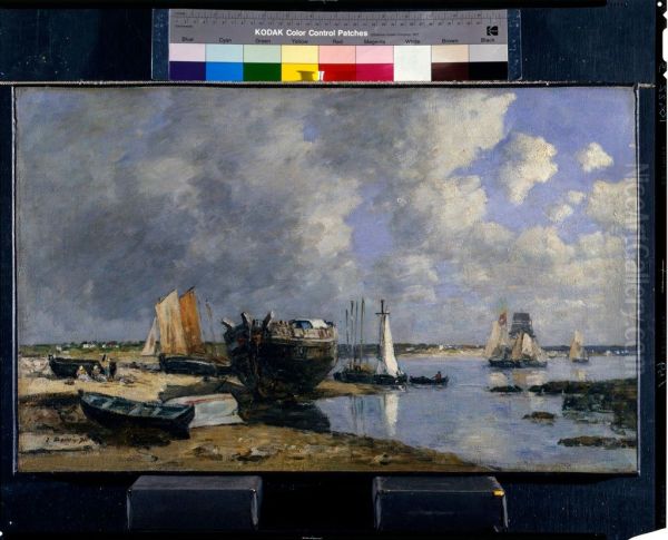 Boats at Anchor and Beachhead Oil Painting by Eugene Louis Boudin