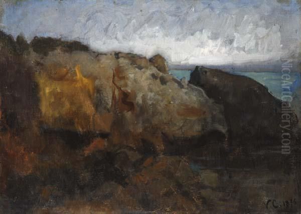 Scogli A Castiglioncello Oil Painting by Vincenzo Cabianca