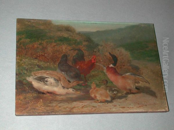 Ducks and Chickens Oil Painting by Philibert Leon Couturier