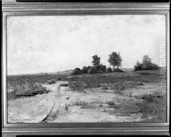 Landscape with Haystacks Oil Painting by Charles Herbert Woodbury