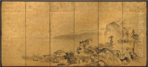 Landscape (right screen) Oil Painting by Watanabe Shiko