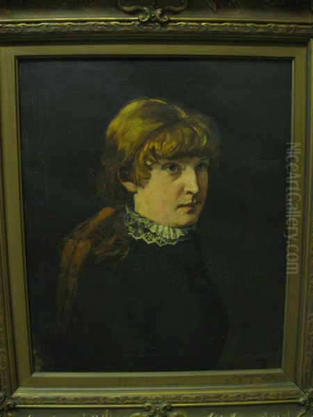 Portrait of a Girl with Red hair Oil Painting by Wilhelm Trubner