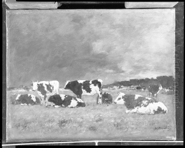 Cows in a Pasture, Deauville Oil Painting by Eugene Louis Boudin