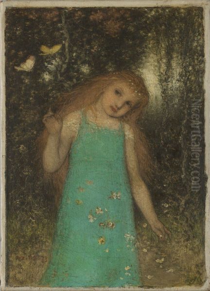 Young Girl with Butterflies Oil Painting by Matthijs Maris