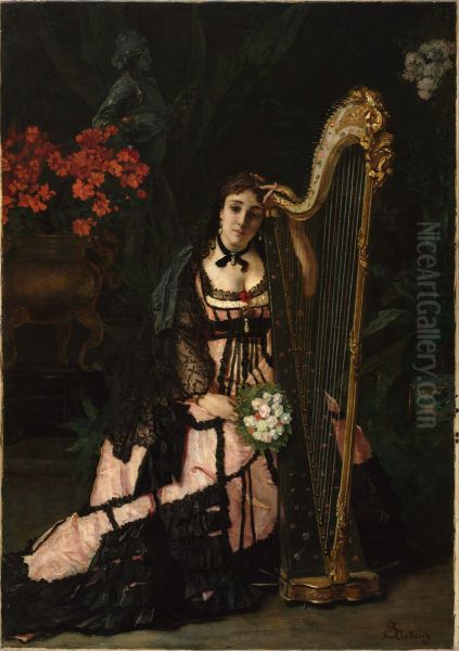 A Musician Oil Painting by Alfred Stevens