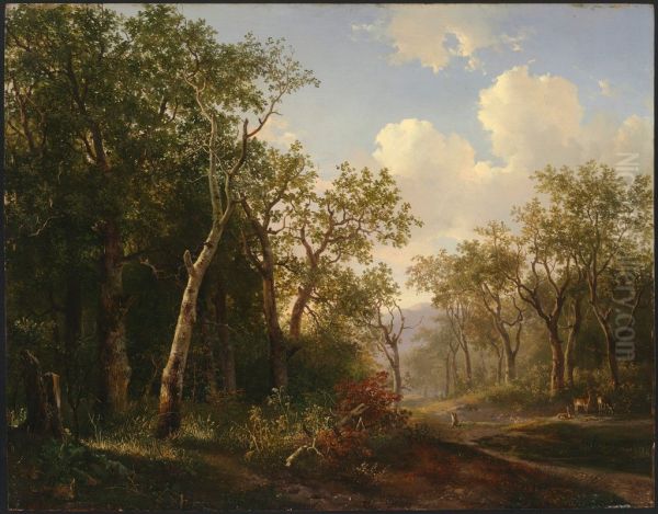 A Wooded Landscape with Deer Oil Painting by Hendrik van de Sande Bakhuyzen