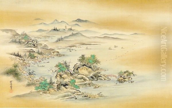 Eight Views of Xiao Xiang Oil Painting by Kano Tanshin