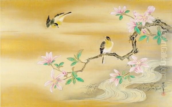 Wood Crackers and Magnolia Oil Painting by Kano Tanshin