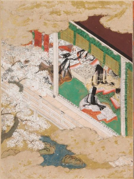 Bamboo River (Takekawa), Illustration to Chapter 44 of the Tale of Genji (Genji monogatari) Oil Painting by Tosa Mitsunobu