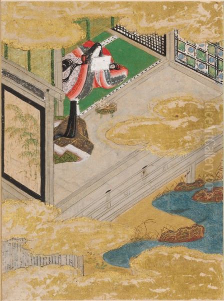 Bracken Shoots (Sawarabi), Illustration to Chapter 48 of the Tale of Genji (Genji monogatari) Oil Painting by Tosa Mitsunobu