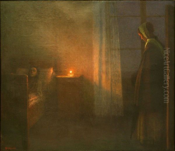 U divcina loze Oil Painting by Jakub Schikaneder