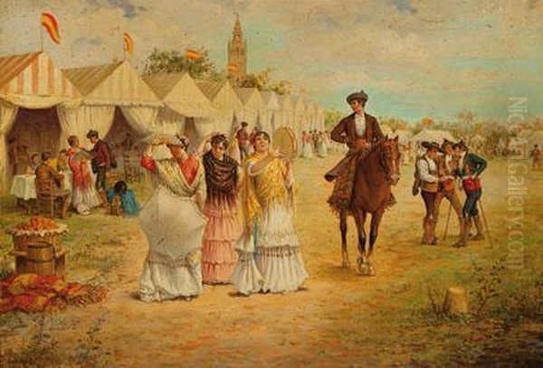 Feria De Sevilla Oil Painting by Manuel Cabral Aguado Y Bejarano