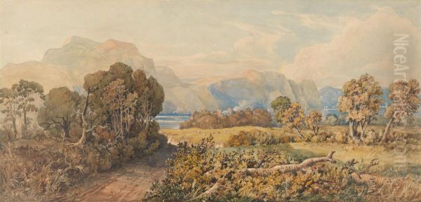 Landscape with River and Mountains Oil Painting by John Joseph Cotman