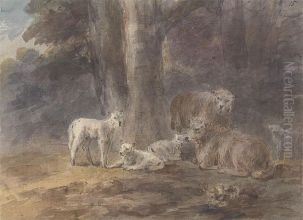 Sheep under a tree Oil Painting by Sawrey Gilpin