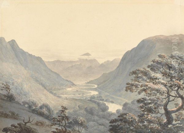 The Beautiful Vale and Mowddach River, Merionethshire Oil Painting by Moses Griffith