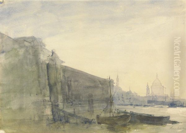 The Thames, Early Morning, Towards St. Paul's Oil Painting by John William Inchbold