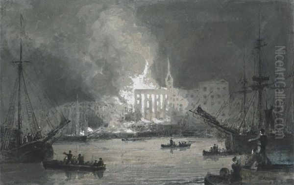 Fire on the Thames Oil Painting by George Jones