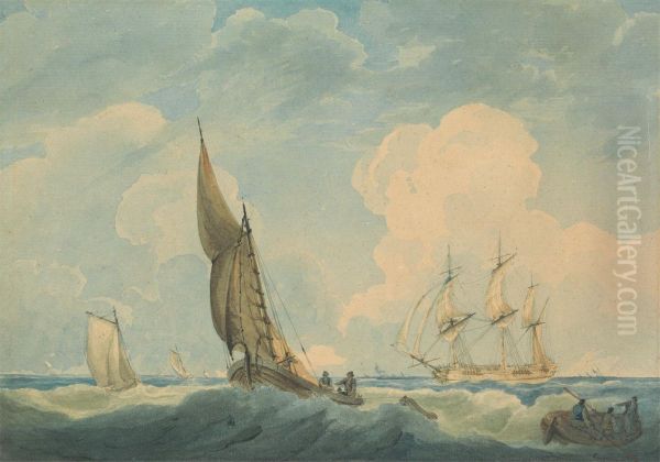 Shipping in a Choppy Sea Oil Painting by William Owen