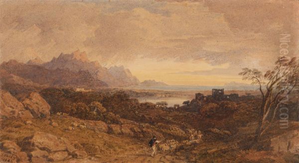 Romantic Landscape with Distant Mountains Oil Painting by John Varley