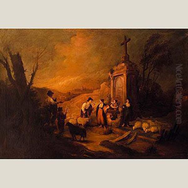 Escena Costumbrista Oil Painting by Antonio Cabral Y Bejarano